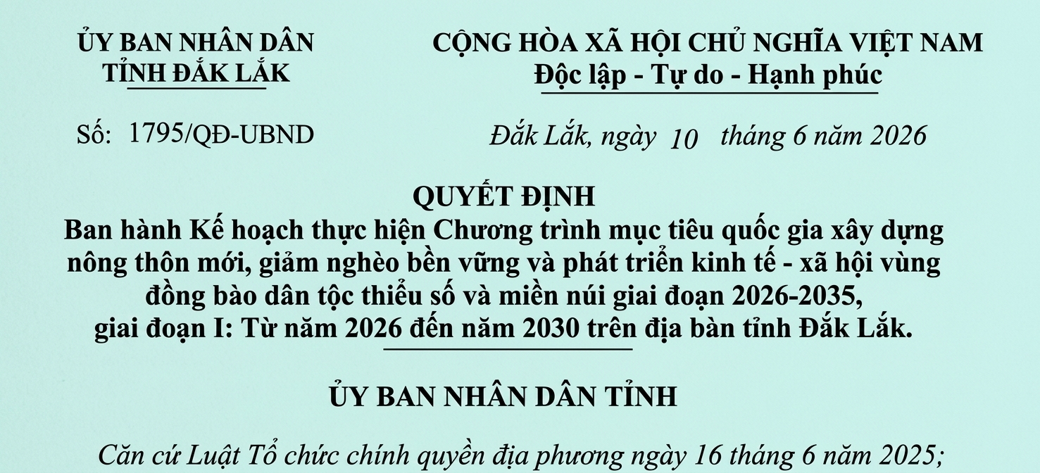 Đắk Lắk ban hành Kế hoạch thực hiện 3 Chương trình mục tiêu quốc gia giai đoạn 2026-2035
